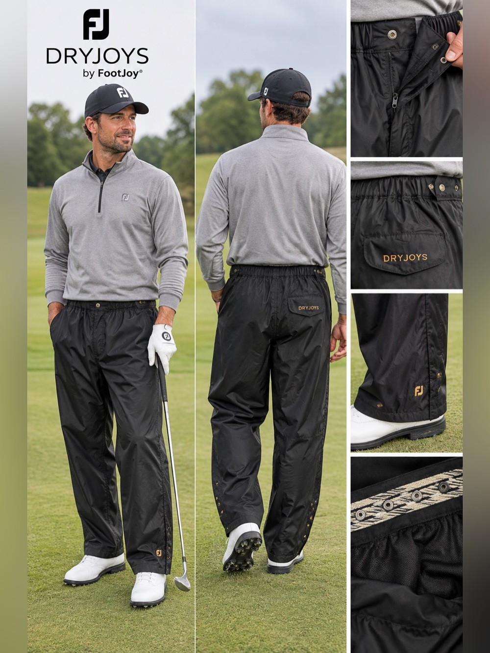 FootJoy DryJoys Vintage Golf Rain Pants Black Size L Waterproof Windproof